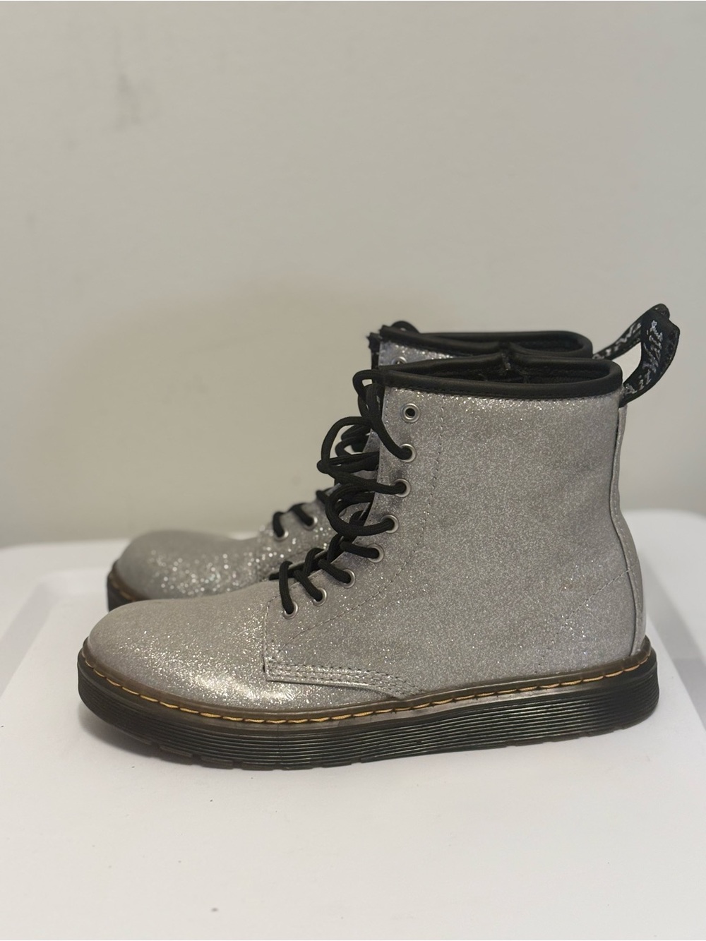 Dr. Martens Kids Silver Glitter Lace-Up Boots